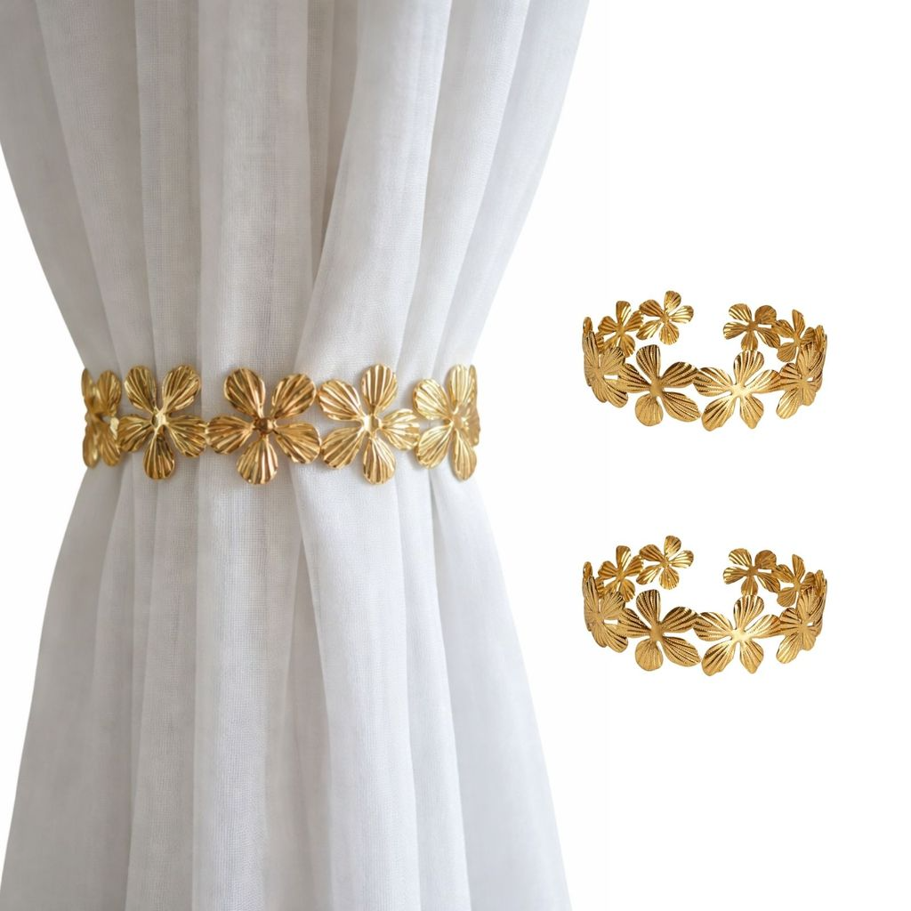 Kit 02 Prendedores de Cortina de Aço Floral